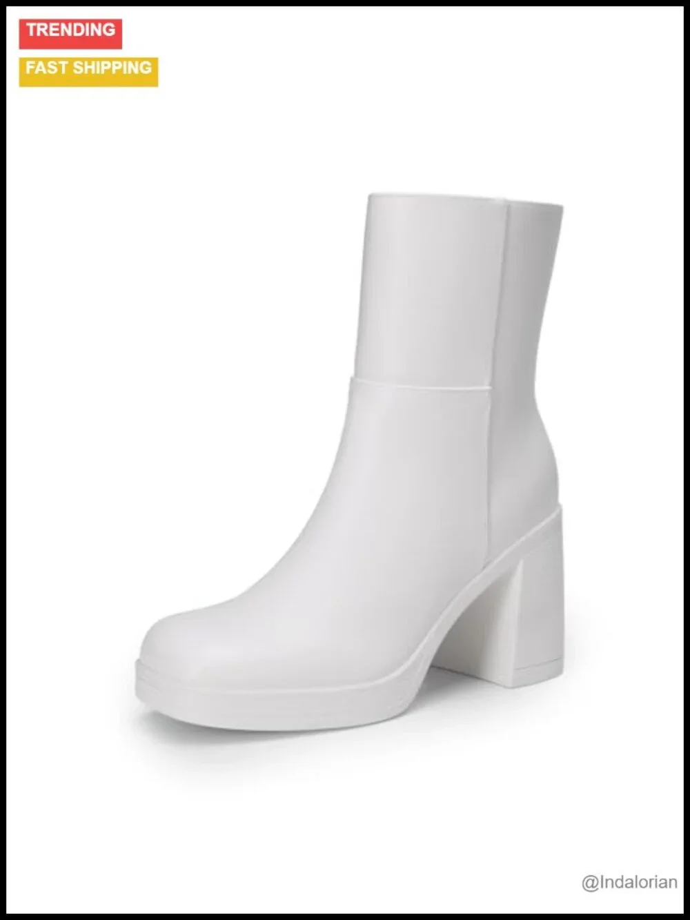 Women's Square Toe Platform Ankle Boots with Side Zipper, Faux Leather High